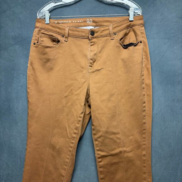 W62 Skinny Pants Chino Womens 14 Plus Size Work Casual Comfy Preppy Camel Brown - Picture 5 of 12